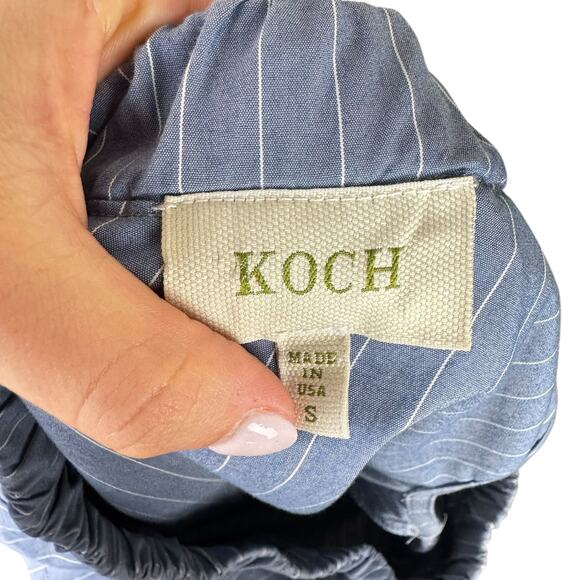 Koch Blue Pinstripe One Shoulder Ruffle Blouse Top Matching Shorts Two Piece Set - Picture 10 of 11